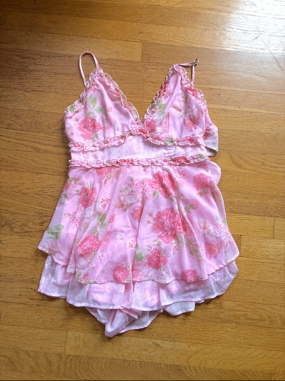 Altar’d State Pink Floral Ruffle Romper